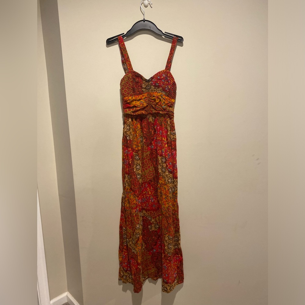 Red/Orange Mixed Pattern Maxi Dress